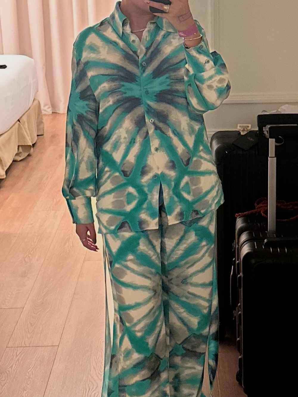 Alexis Teal and Cream Wide-Leg Jumpsuit Set